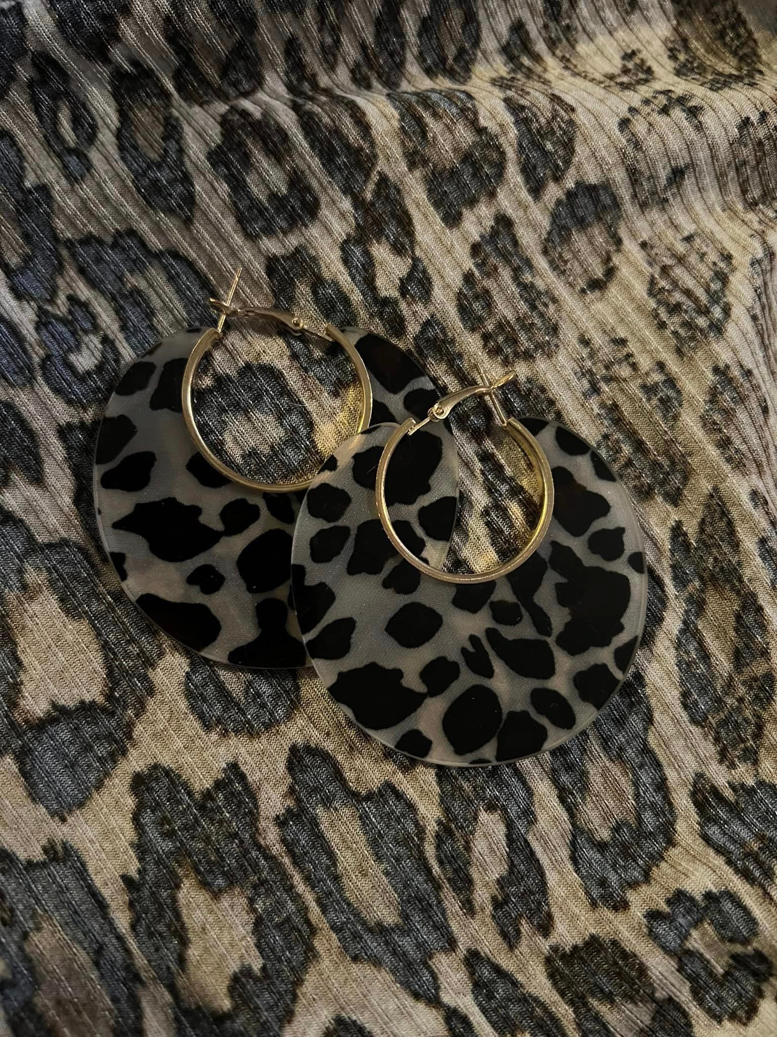 Leopard Disc Hoops - Black