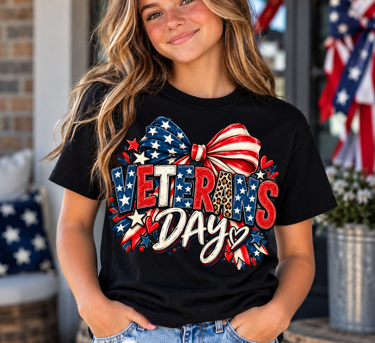 Veterans Day Leopard Bow-YOUTH
