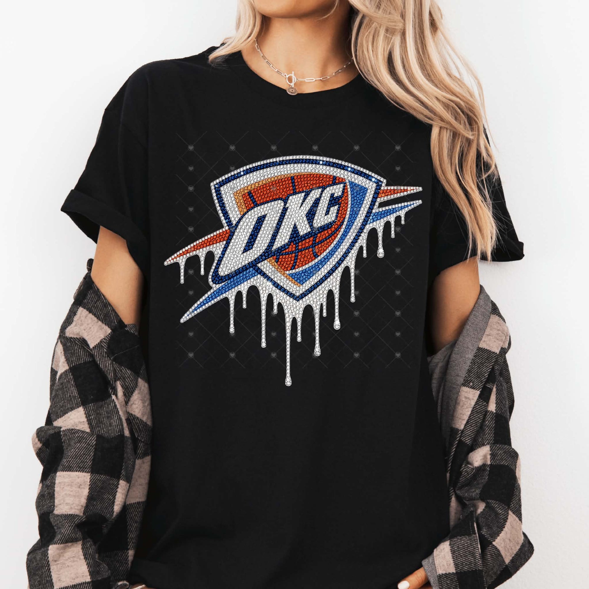 Faux Rhinestone Drip Thund OKC Basketball-ADULT