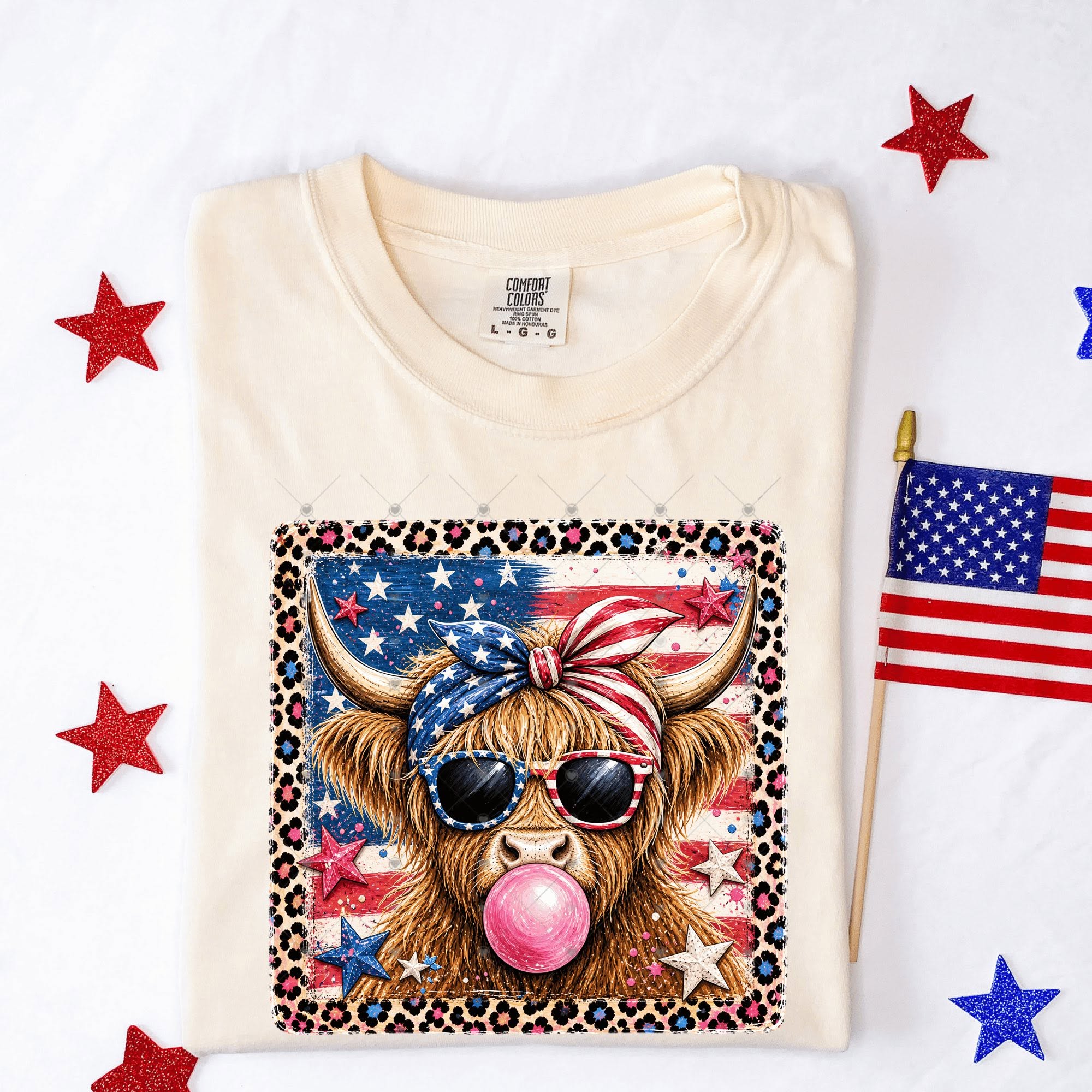 Patriotic Bubble Highland Cow-ADULT