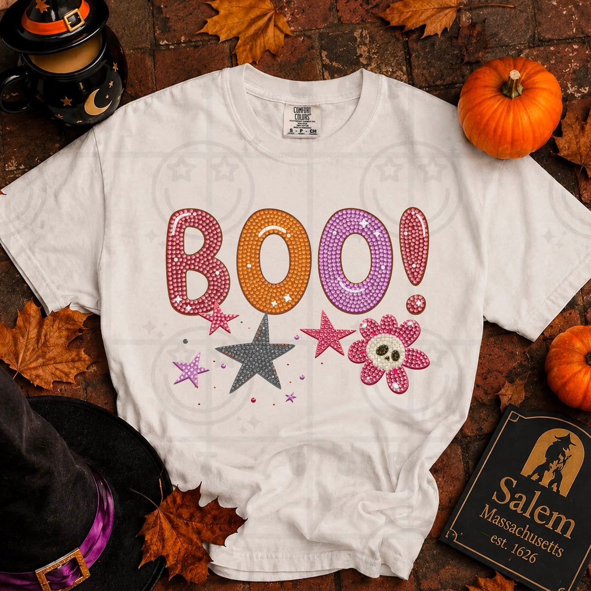 Boo Flower Skull Faux Sequins-ADULT