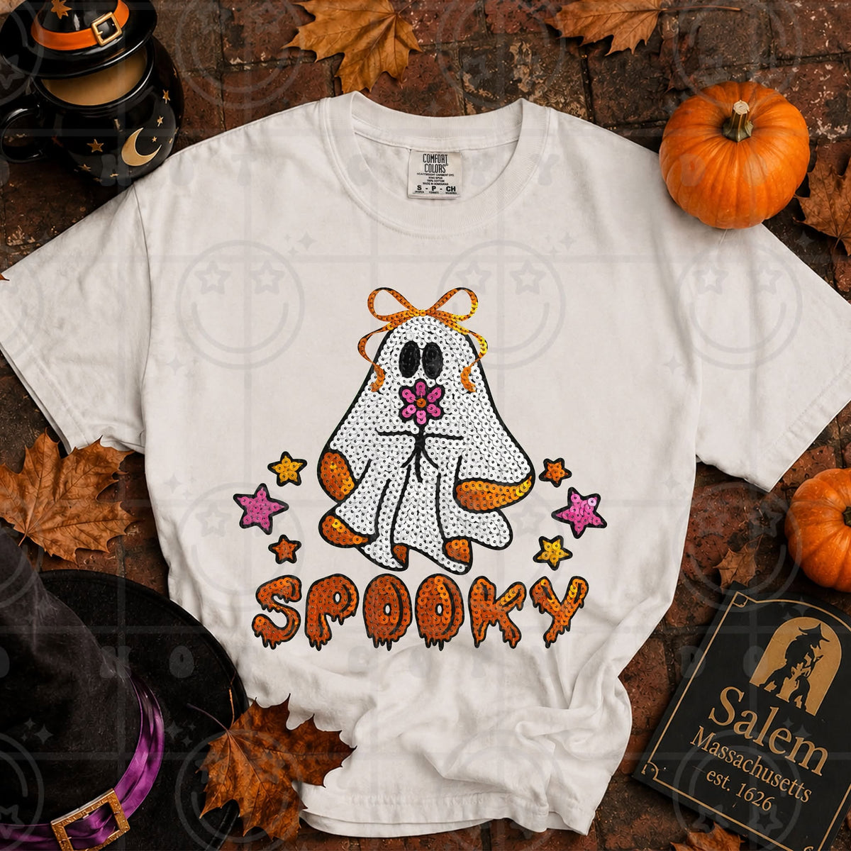 Spooky Flower Ghost Faux Sequins-ADULT