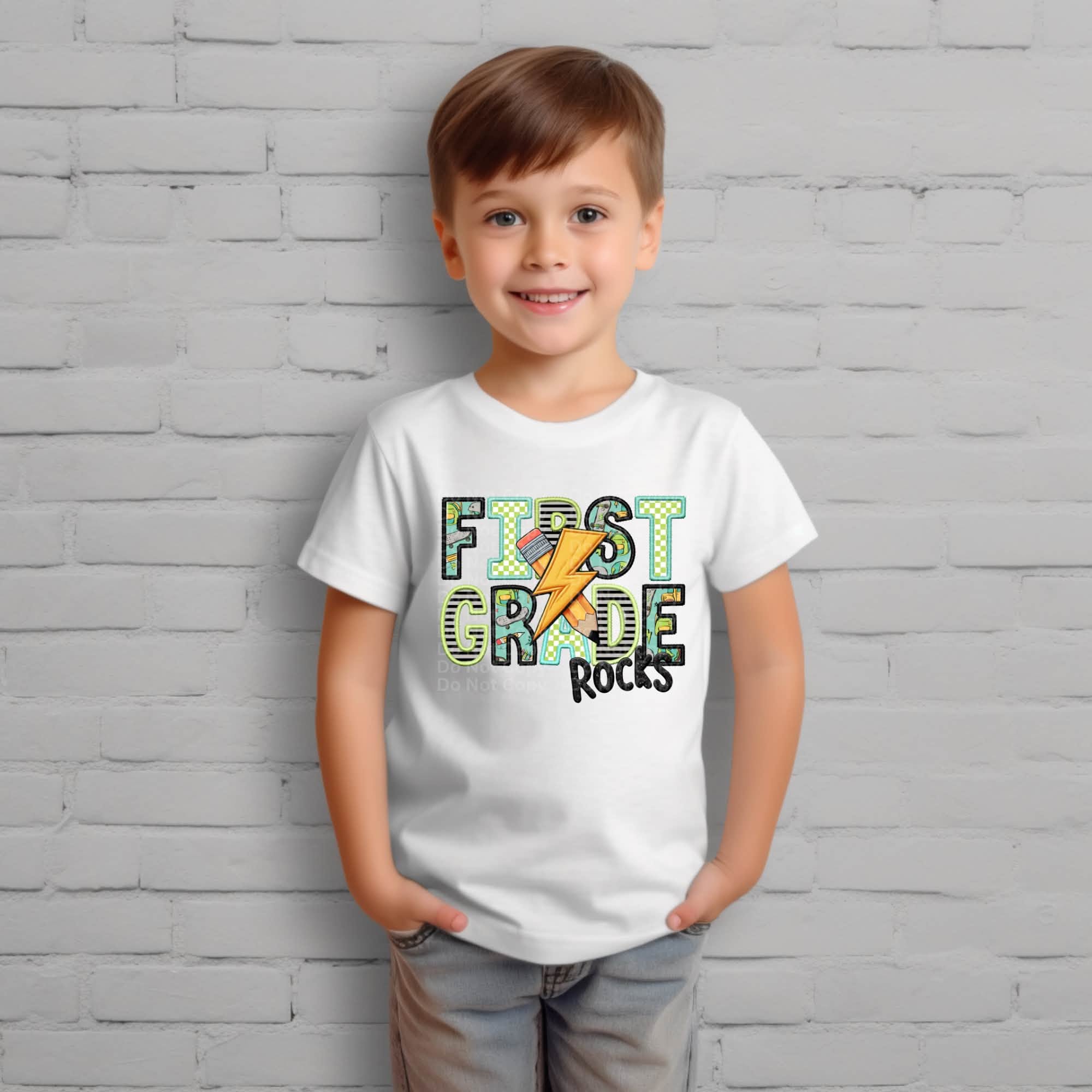 Daycare through Fifth Grade Rocks Teal Bolt-ADULT
