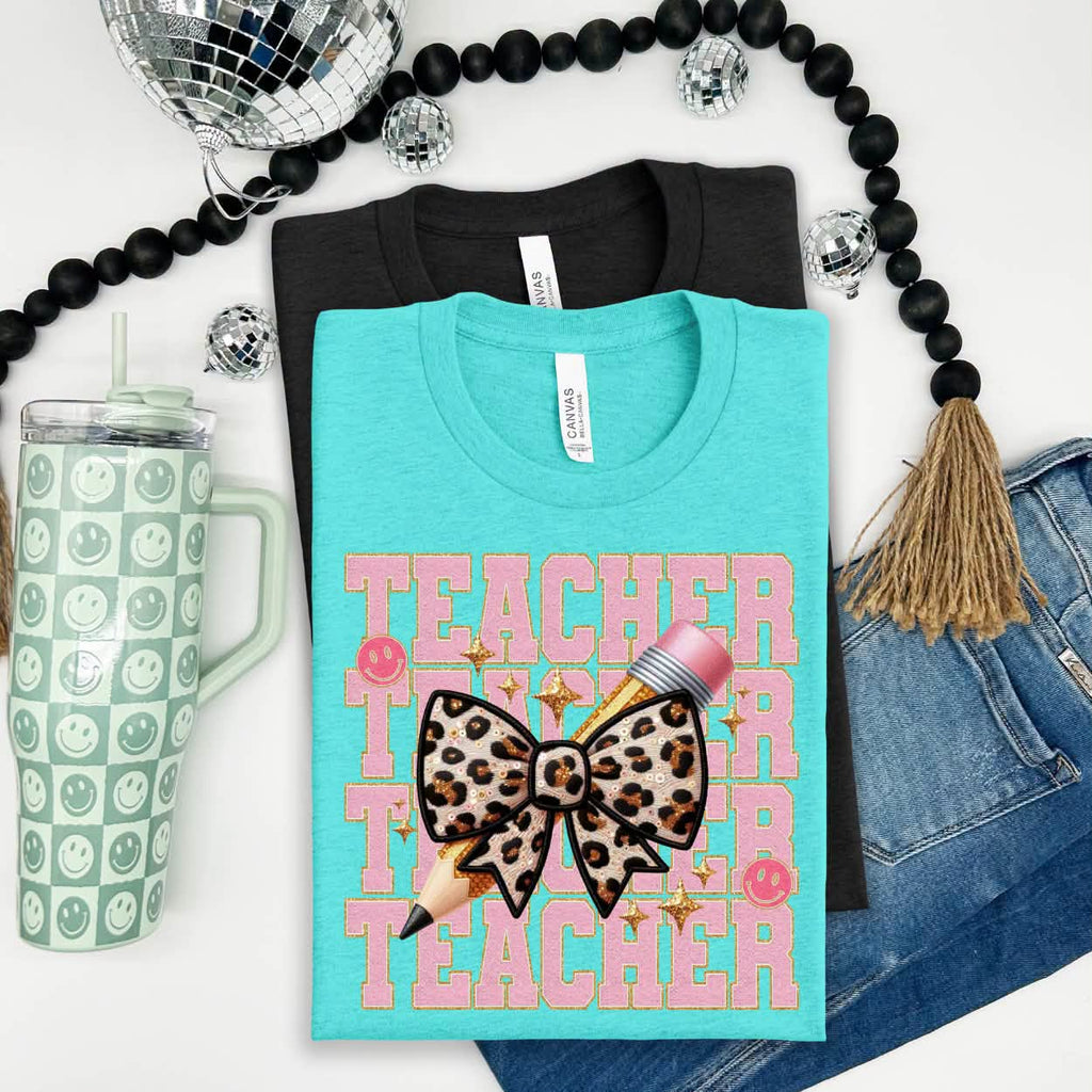 Kinder through Fourth Grade Leopard Bow with Teacher Option-ADULT