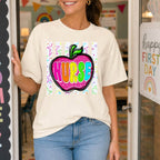 Teacher Para SPED Nurse School Neon Apple-ADULT