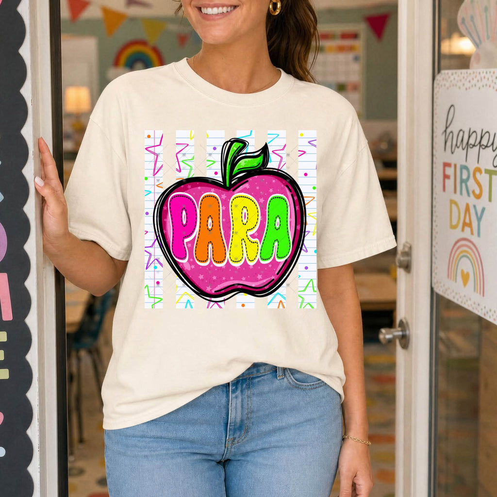 Teacher Para SPED Nurse School Neon Apple-ADULT