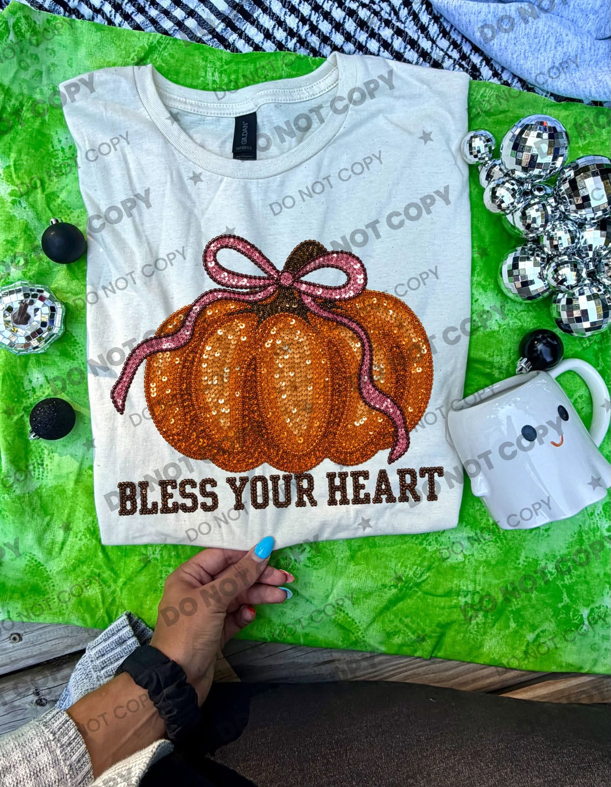 Bless Your Heart Pumpkin Faux Sequins-ADULT