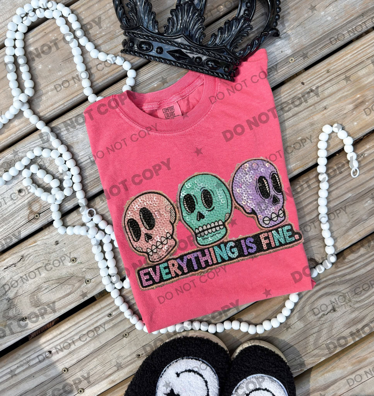 Everything is Fine Skulls Faux Sequins-ADULT