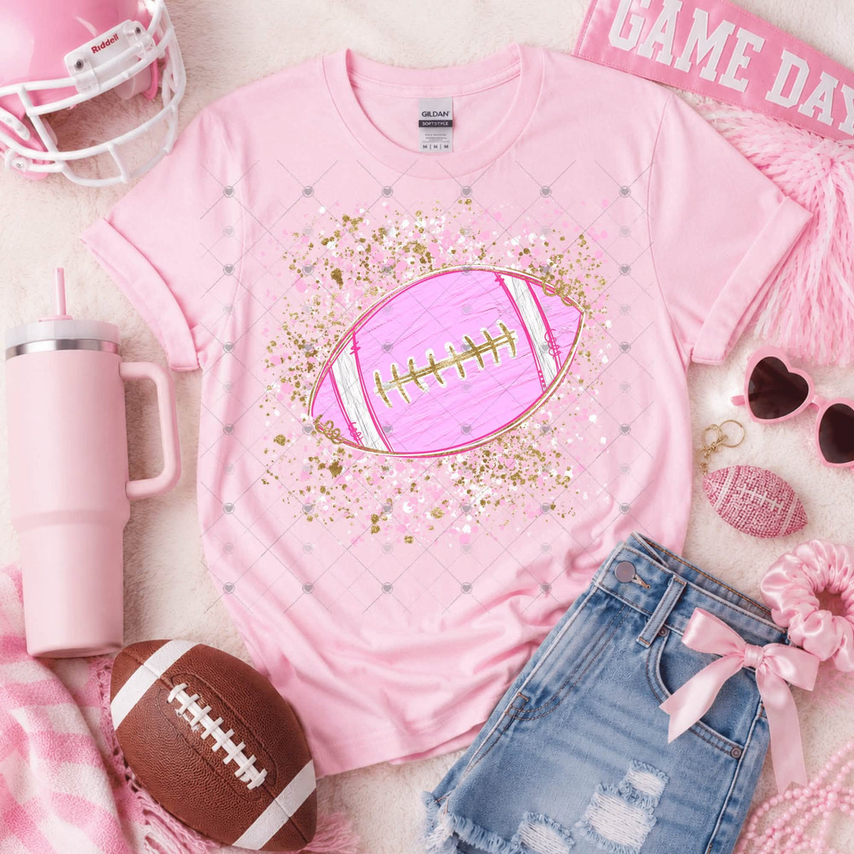 Breast Cancer Pink Out Splatter Football Only-ADULT