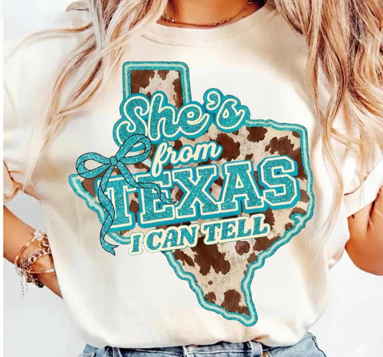 She’s from Texas Cow Teal-ADULT