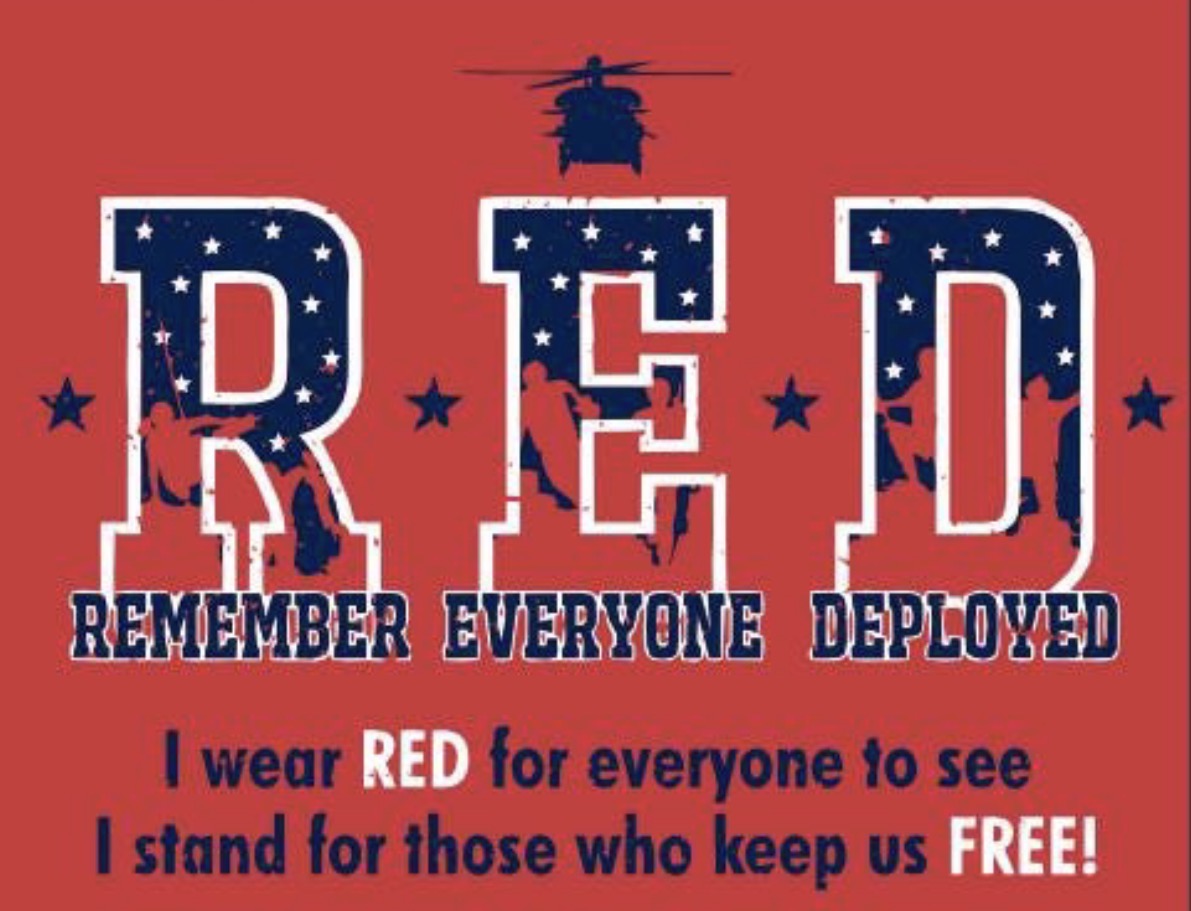 RED Friday Blue Lettering Flag Remember Everyone Deployed -ADULT