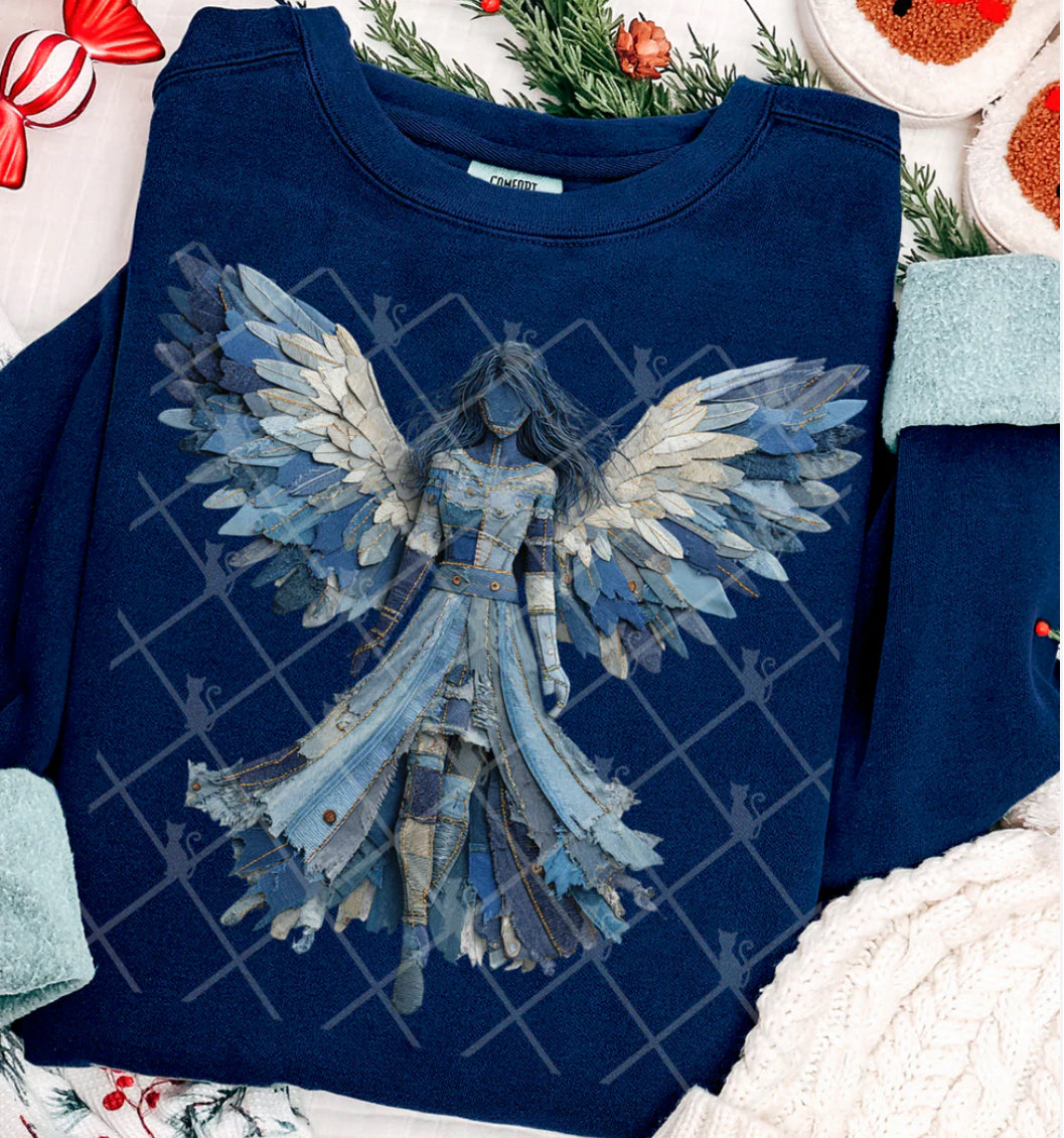 Faux Denim Angel Christmas- ADULT