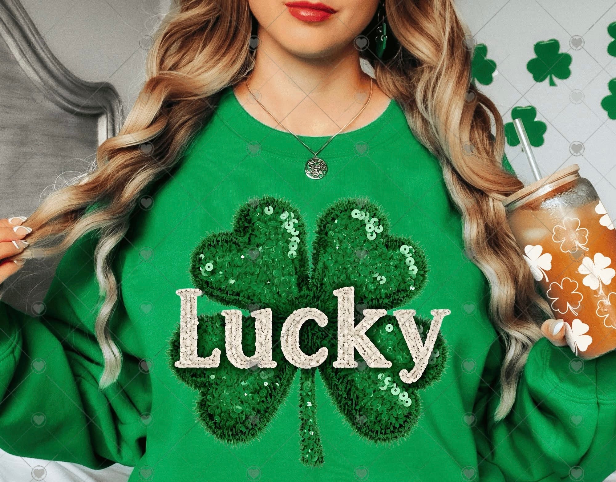 St Pats Lucky Shamrock Faux Sequin-ADULT
