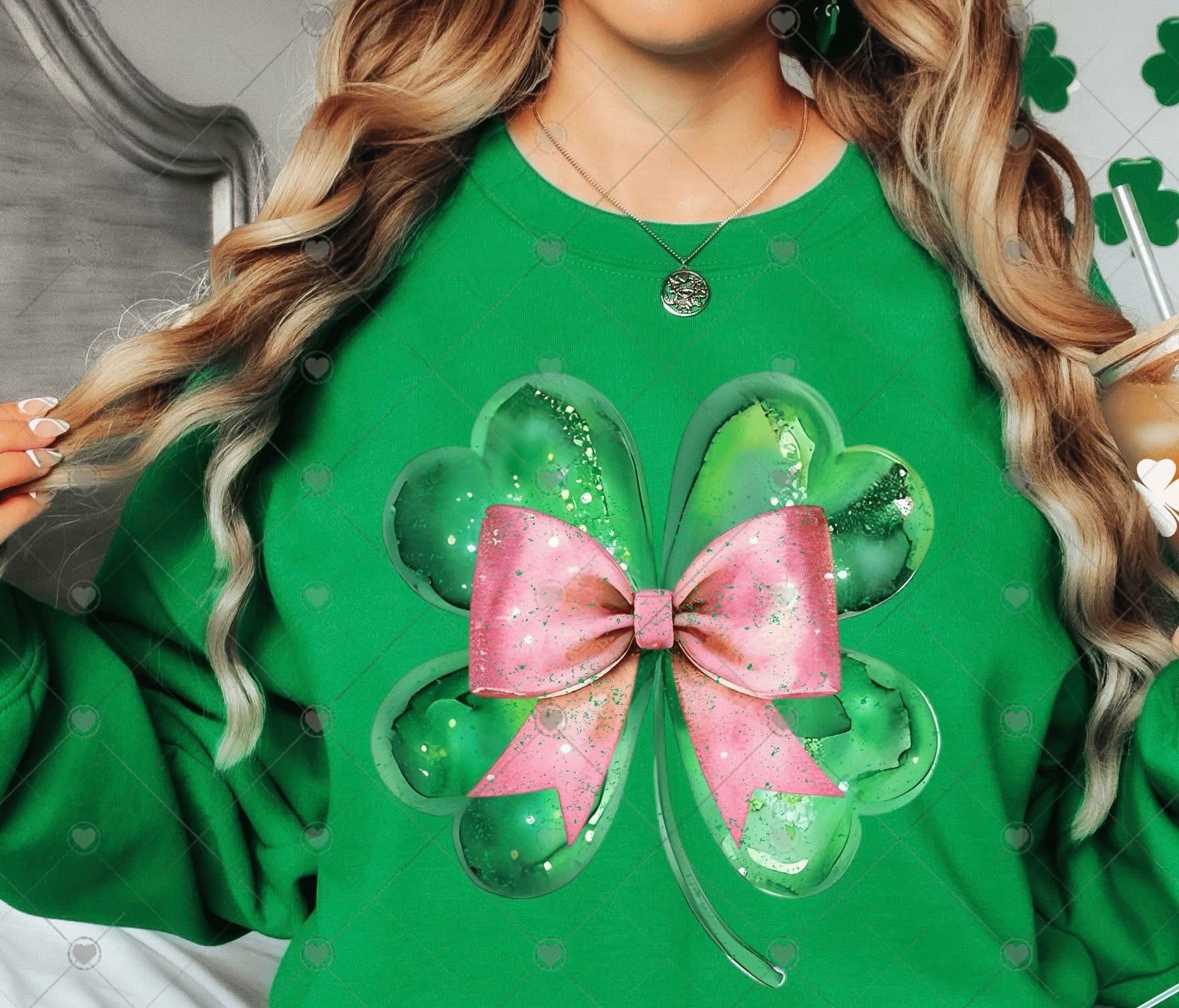 St Pats Shamrock Pink Bow-ADULT