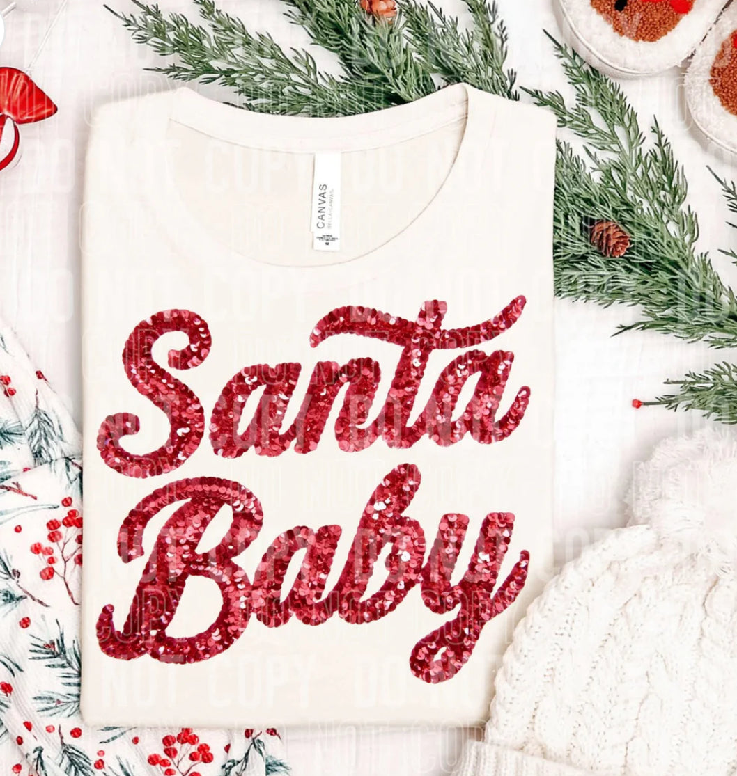 Santa Baby Faux Glitter Red- ADULT