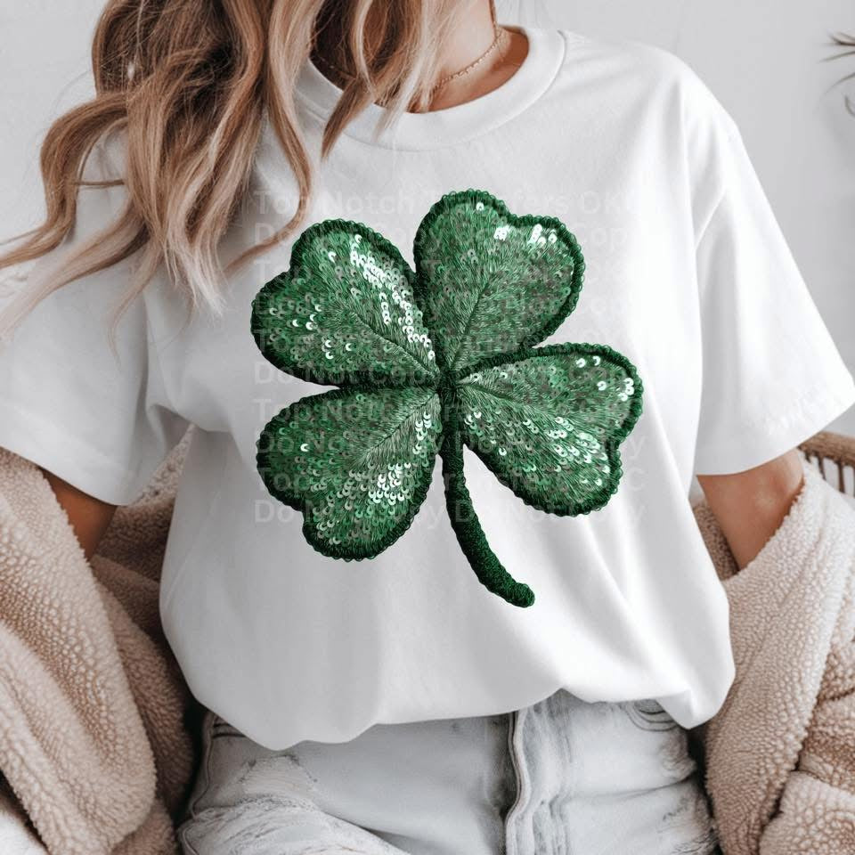 Faux Embroider Sequin Shamrock St Pats-ADULT
