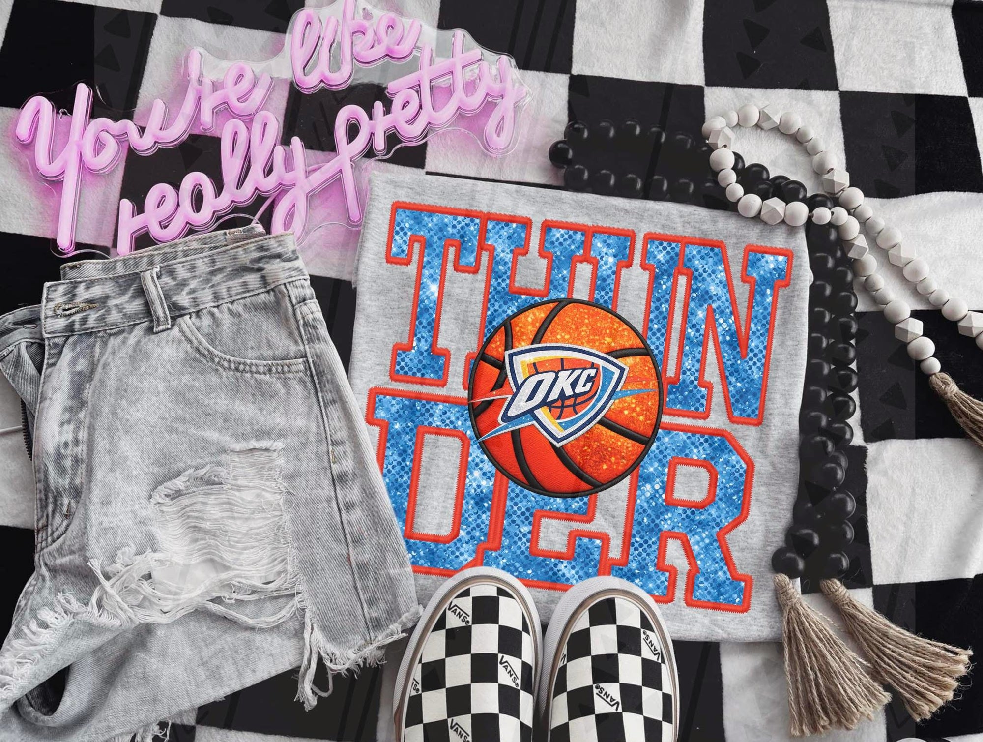 OKC Basketball Glitter Faux Thund -ADULT
