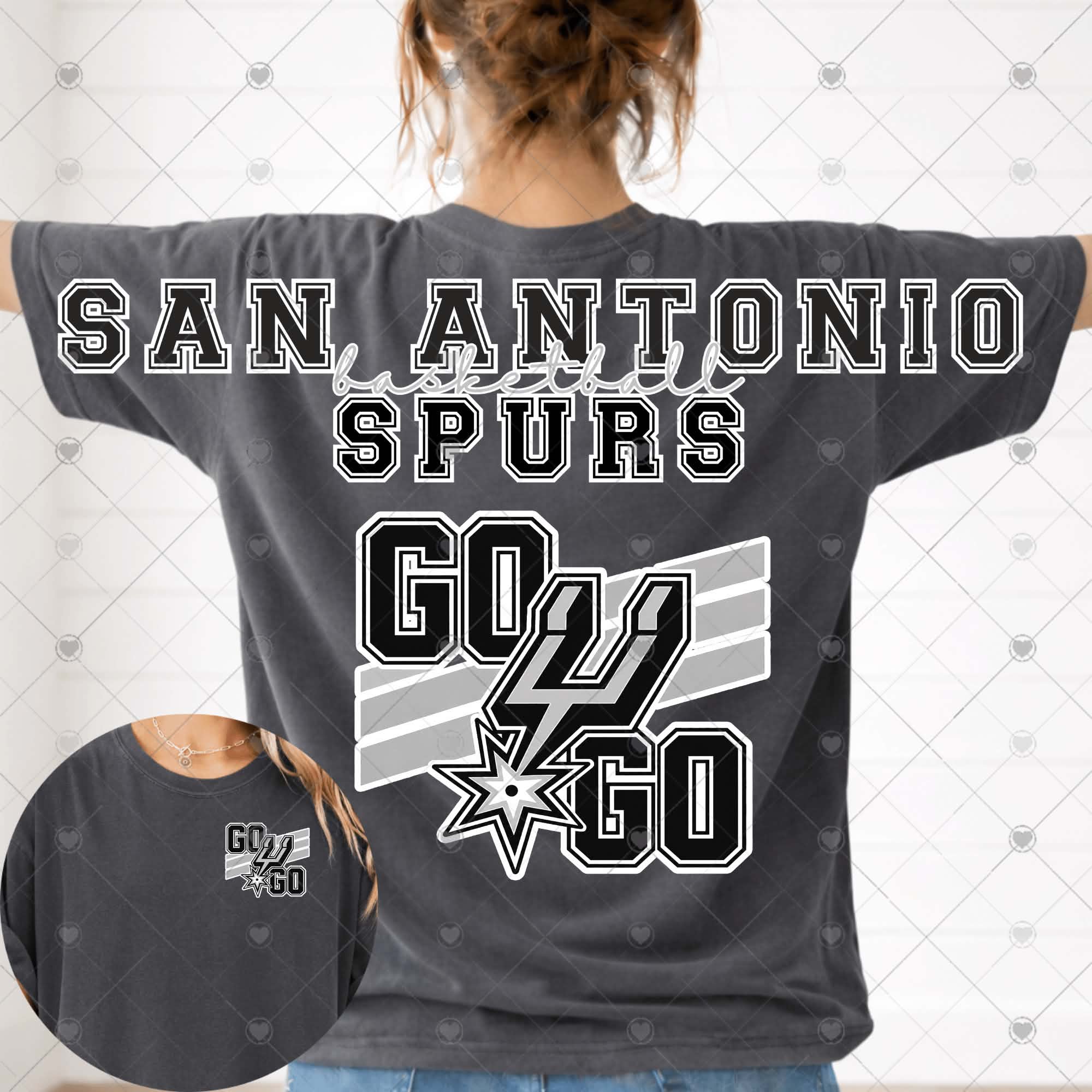 Basketball Spurs Black Emblem Full Back Short Sleeve-ADULT