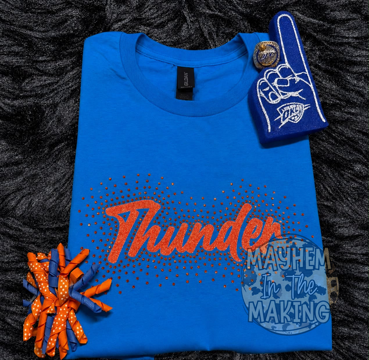 Glitter and Rhinestone Thund Orange OKC Basketball-ADULT