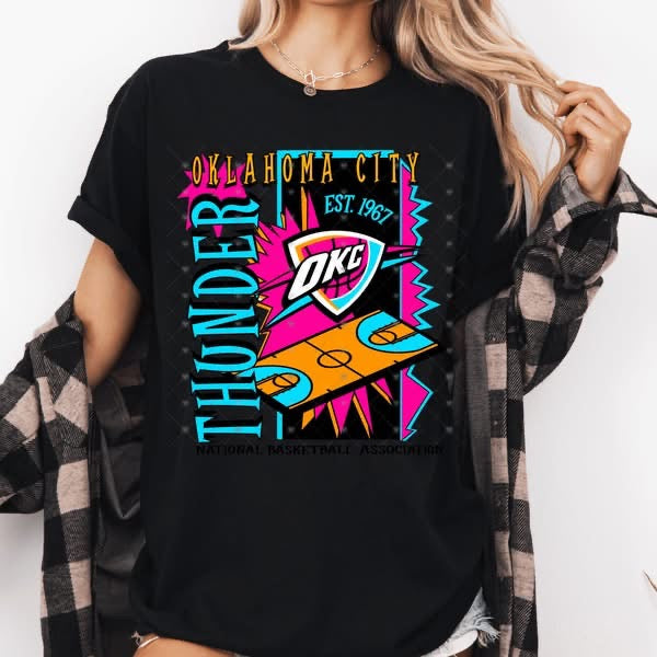 Thund Neon Court OKC Basketball-ADULT