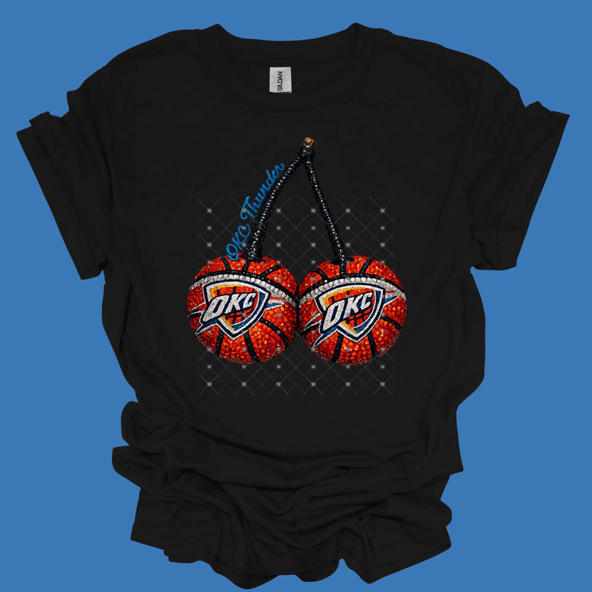 Leopard Faux Rhinestone Red Cherries Thund OKC Basketball-ADULT