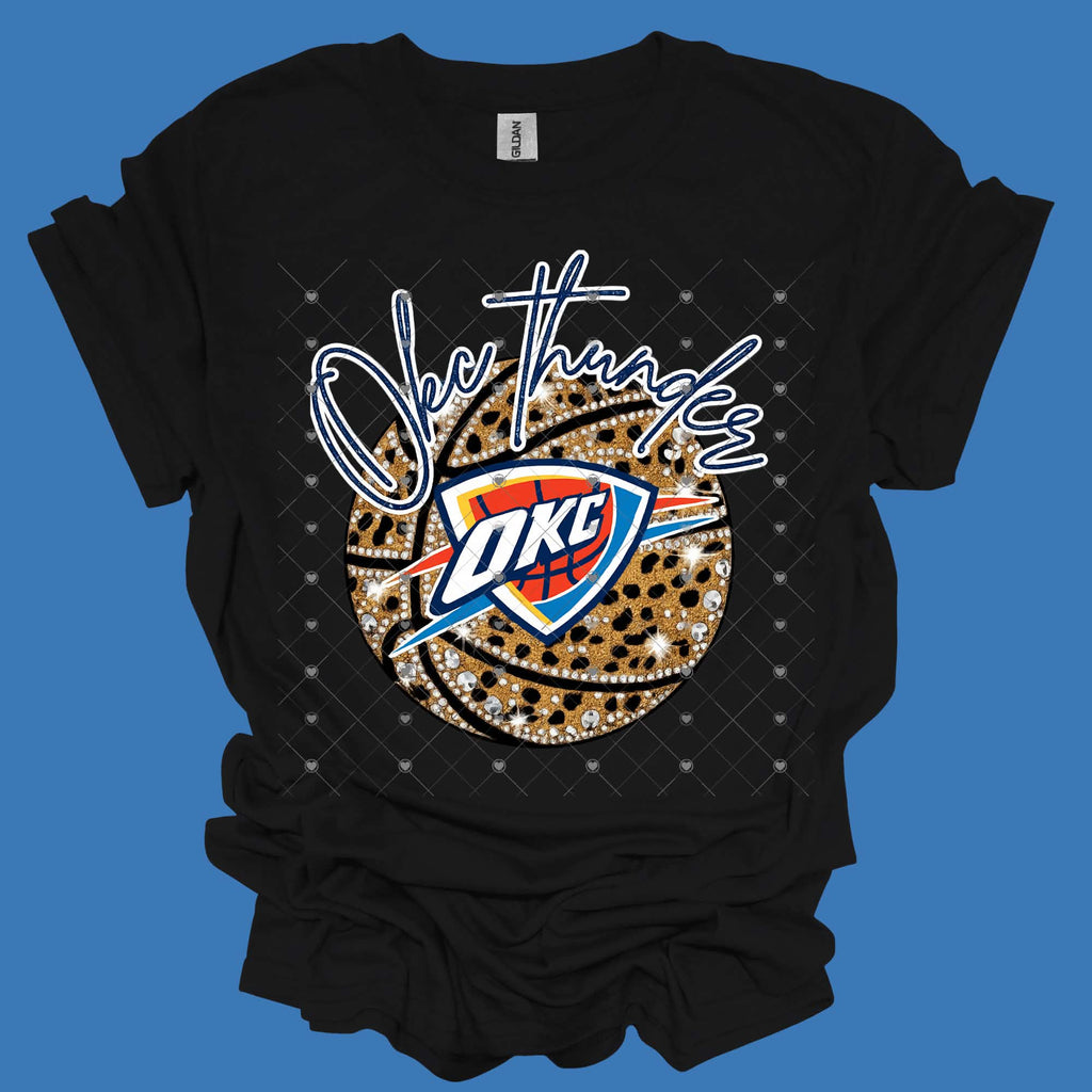 Leopard Faux Rhinestone Ball Thund OKC Basketball-ADULT