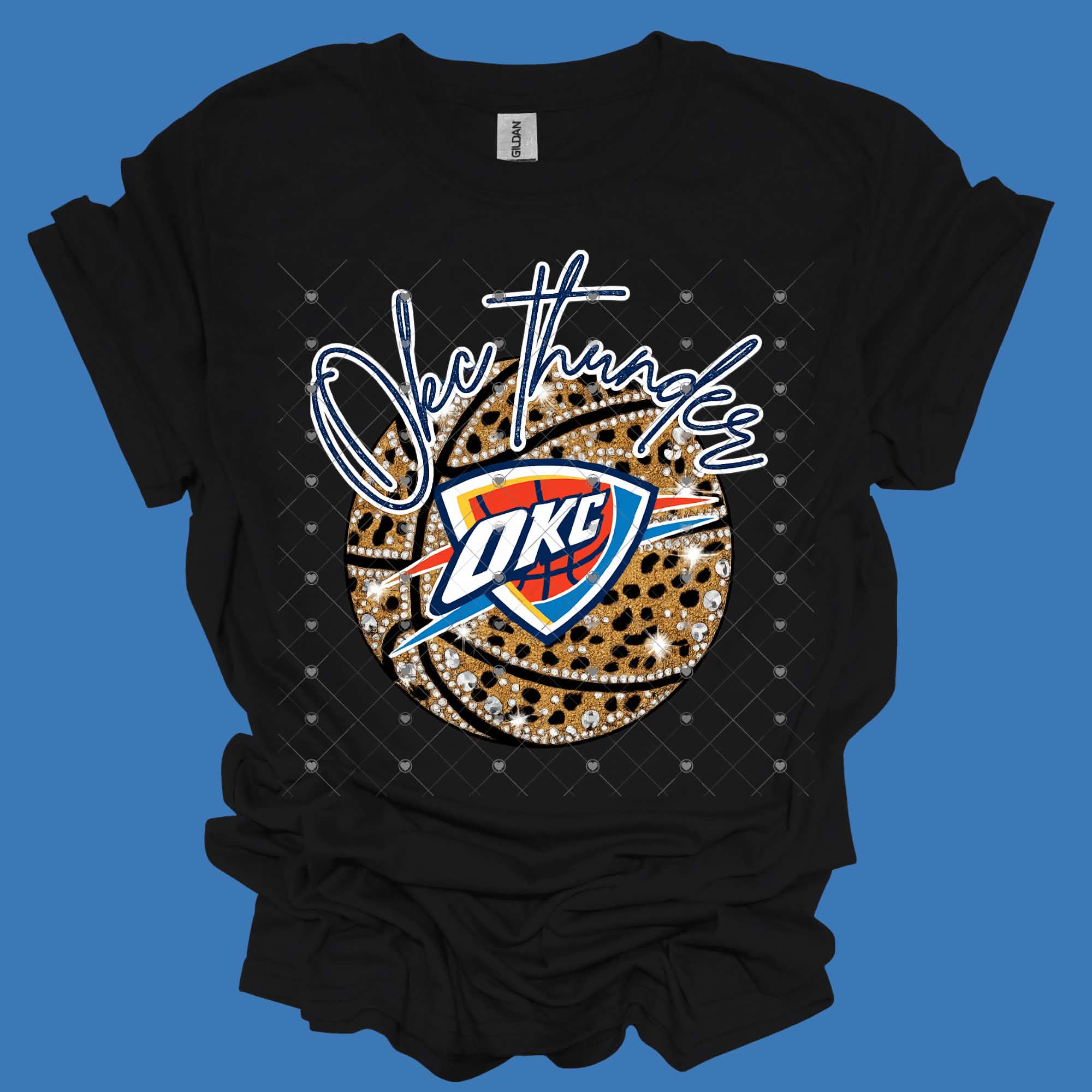 Leopard Faux Rhinestone Ball Thund OKC Basketball-ADULT