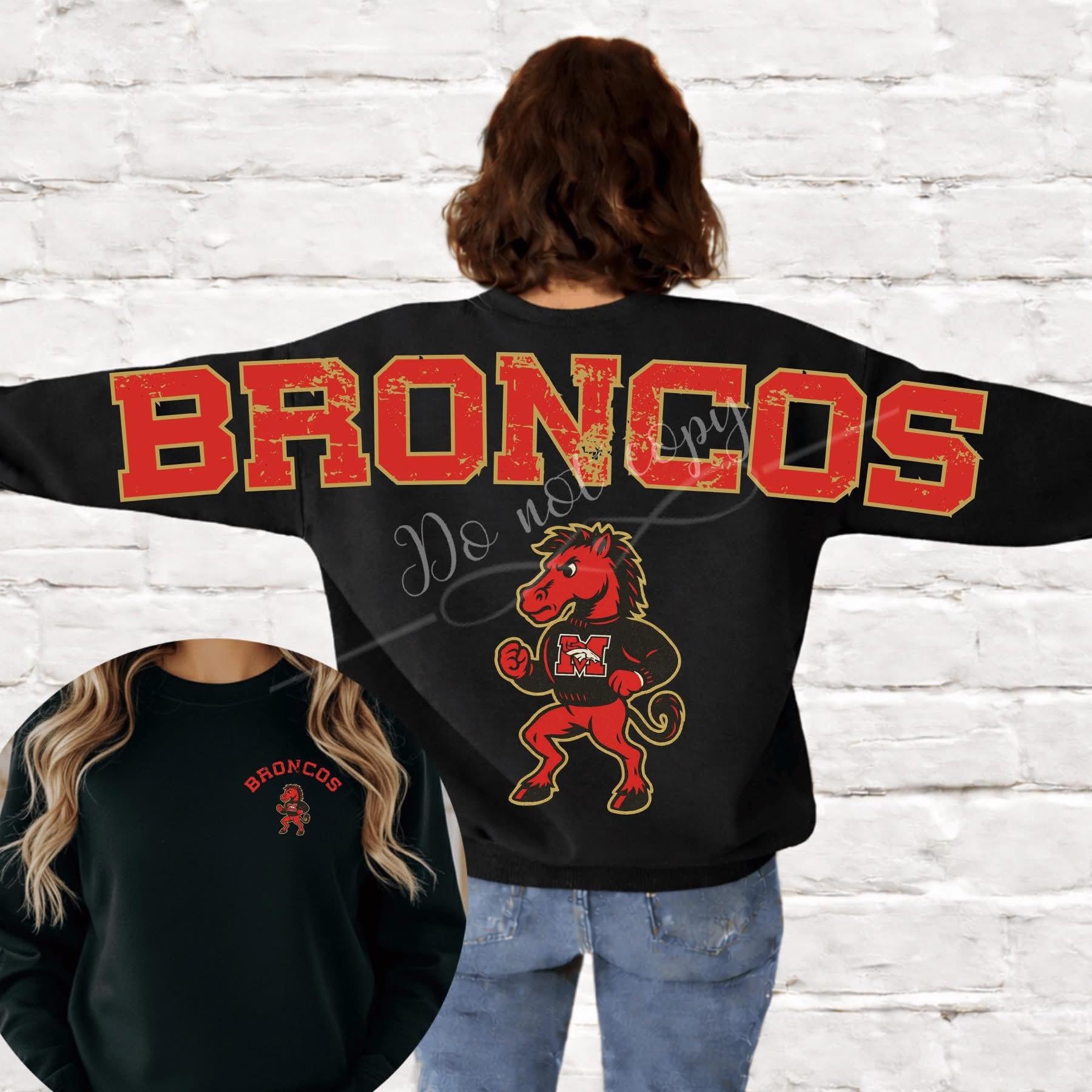 Broncos Red Gold Lined Full Back Custom -ADULT