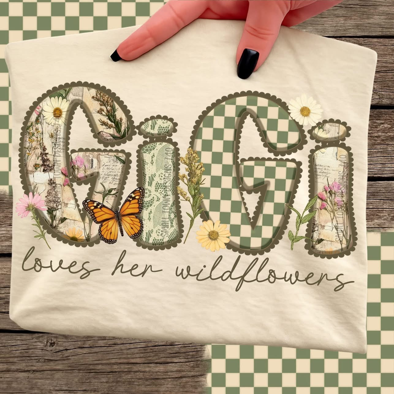 Spring Lettered Name Custom Loves Her Wildflowers-ADULT