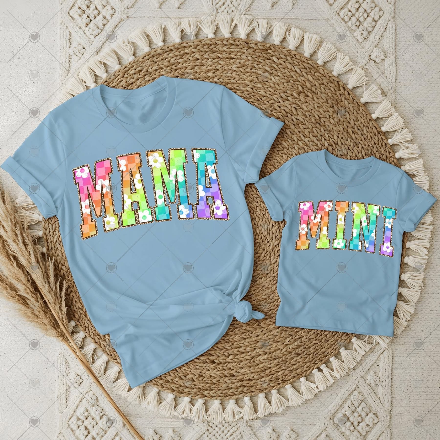 Mama Mini Rainbow Checker Floral Leopard Mommy and Me-YOUTH