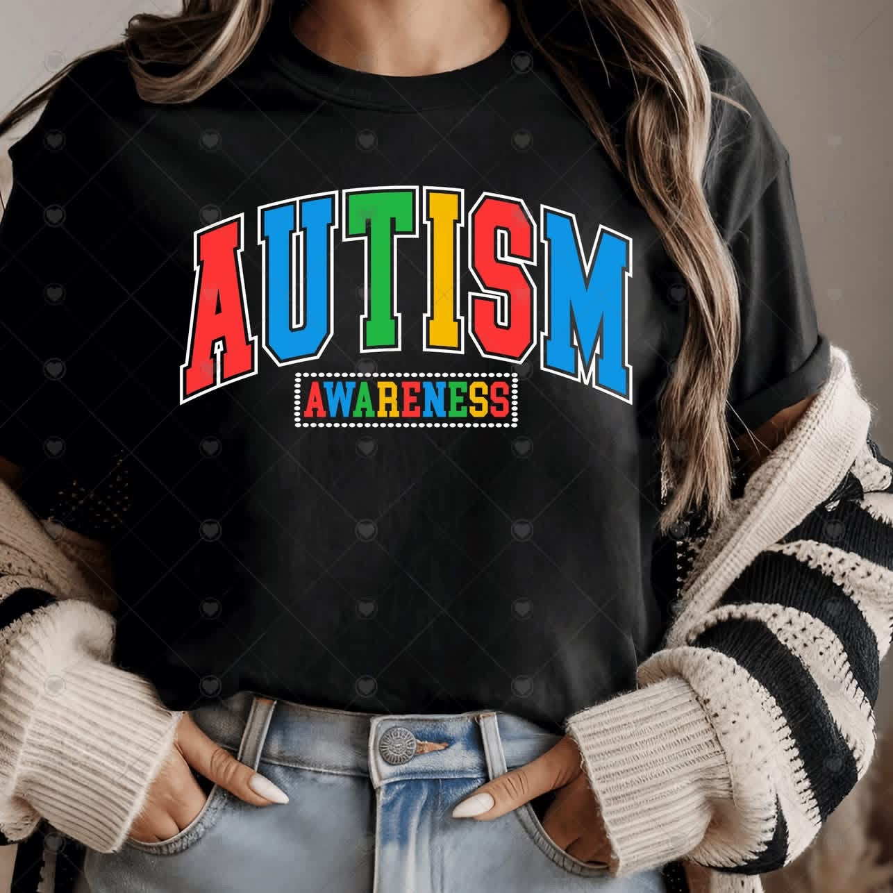 Autism Awareness Varsity Style-ADULT