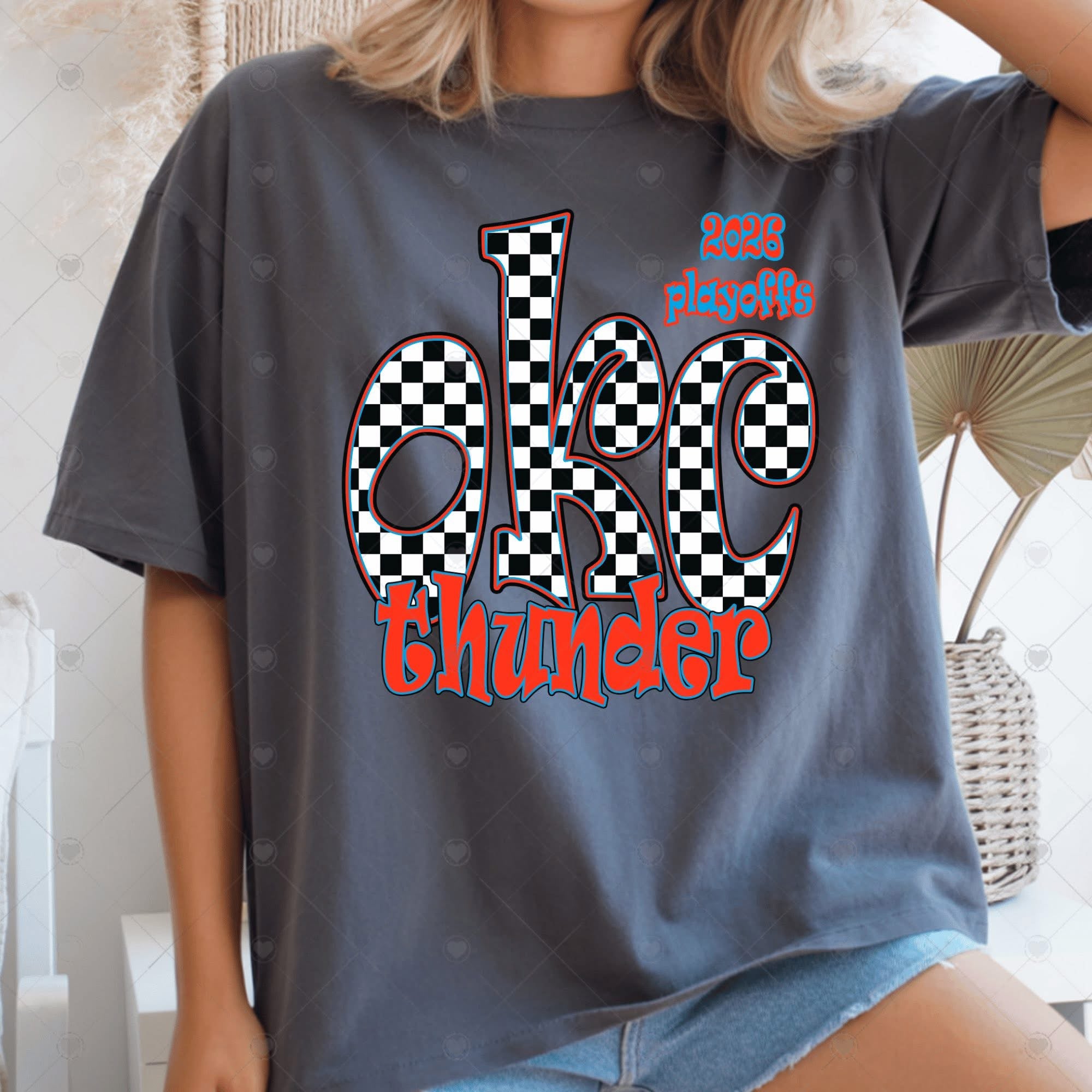 Thund Checker Curvy 2026 OKC Basketball Playoffs-ADULT