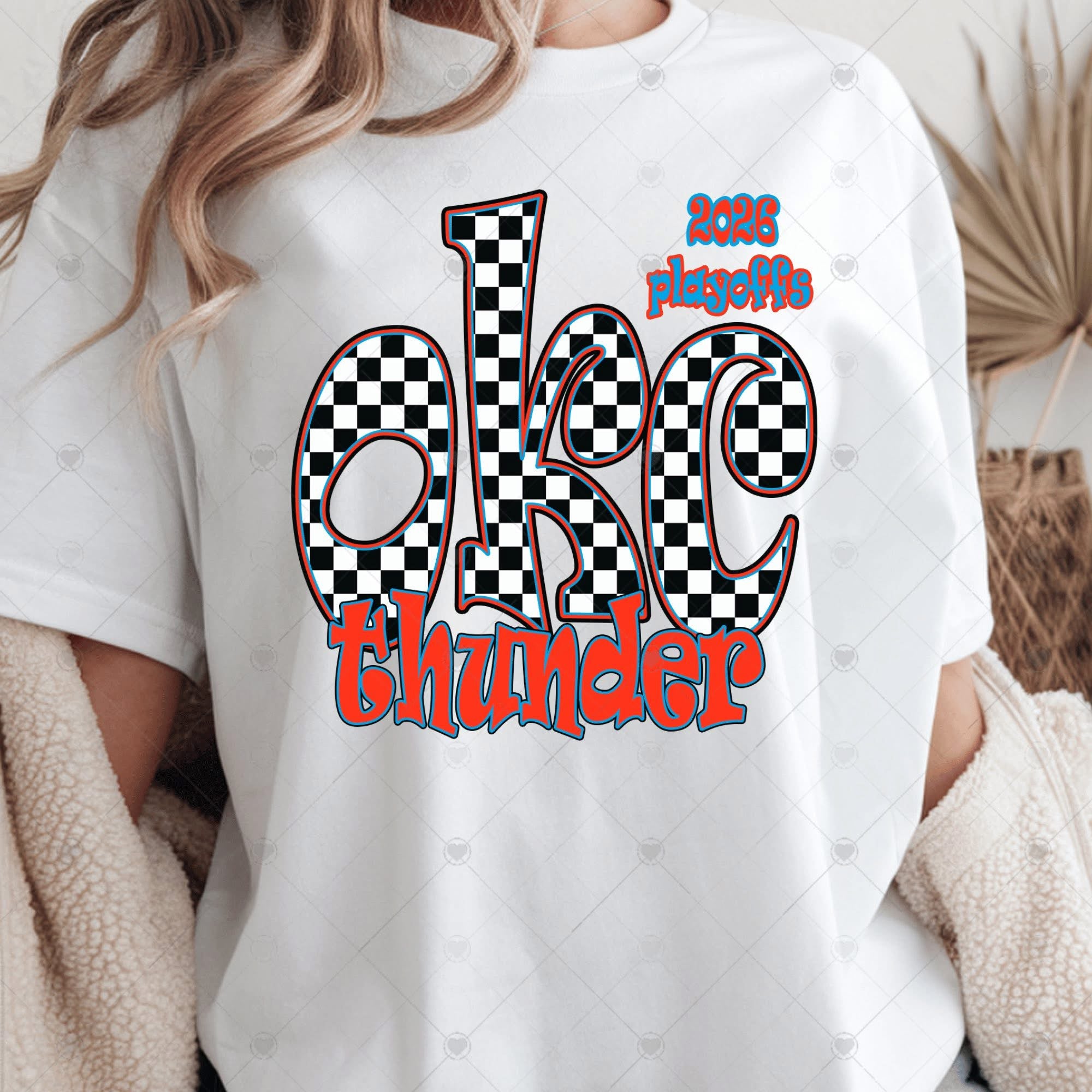 Thund Checker Curvy 2026 OKC Basketball Playoffs-ADULT