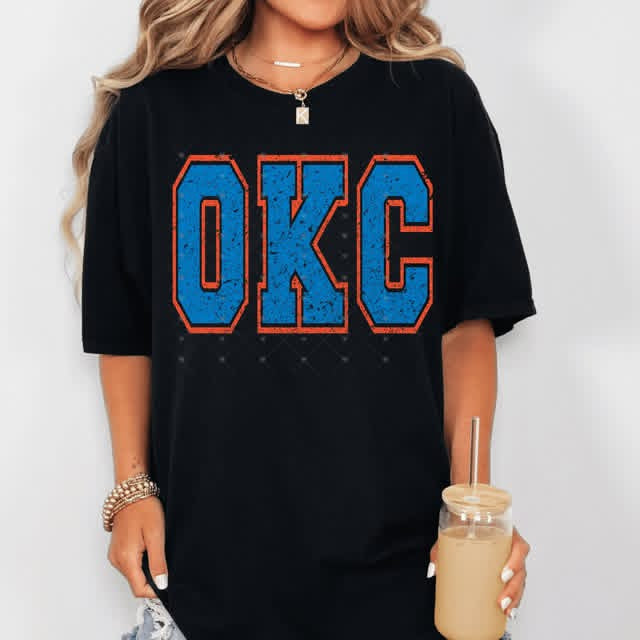 OKC Distressed Blue and Orange Thund Basketball-ADULT