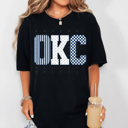 OKC Thund Patterned Blue Basketball-ADULT