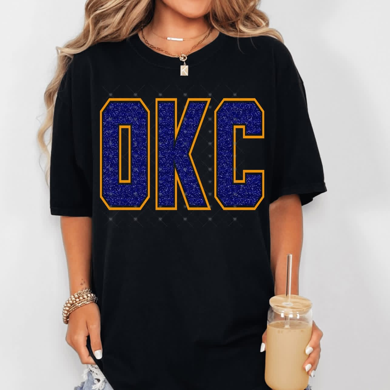 OKC Faux Glitter Blue Thund Basketball-ADULT