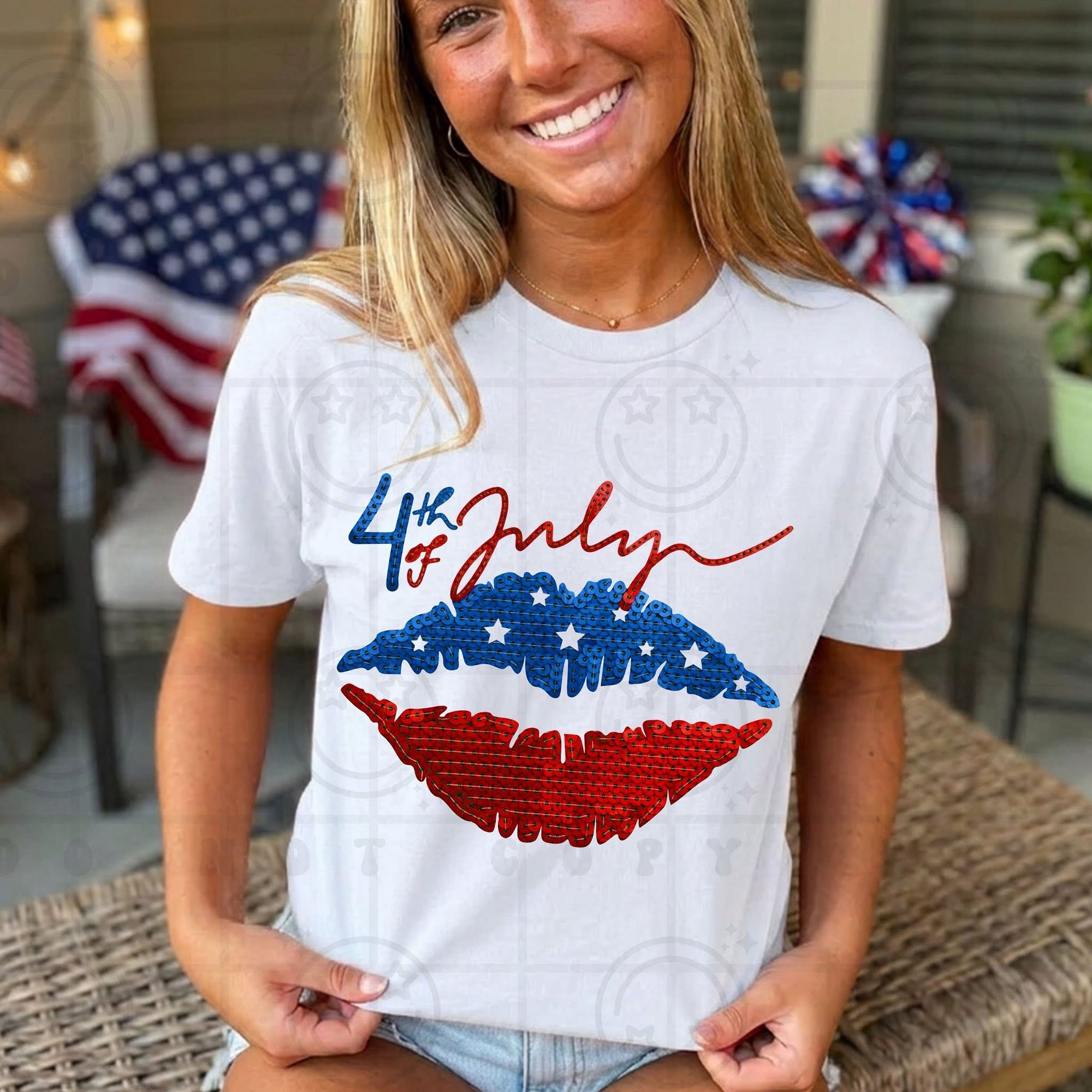 4th of July Faux Sequin Lips-ADULT