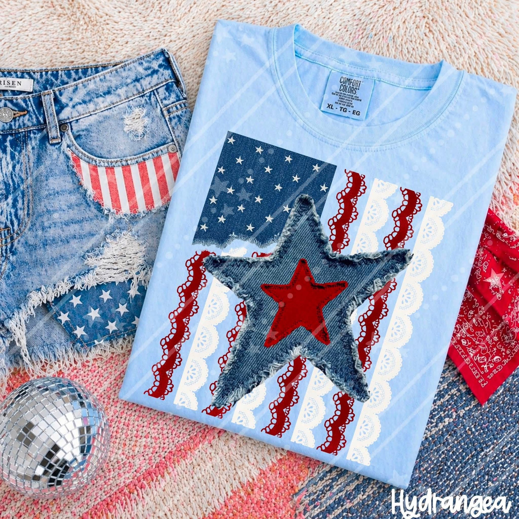 Star Faux Denim Patchwork -ADULT