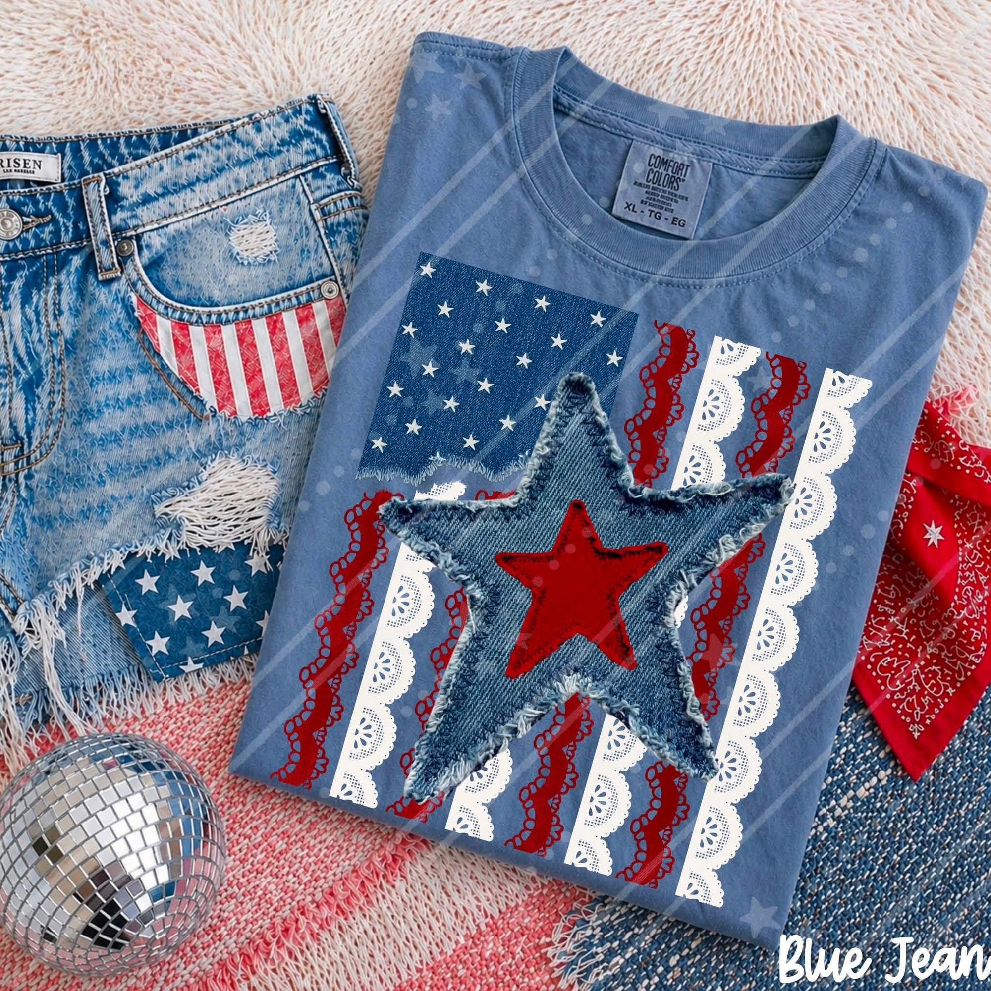 Star Faux Denim Patchwork -ADULT