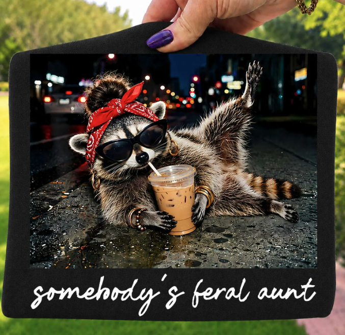 Somebodys Feral Aunt Raccoon Red Bandana-ADULT