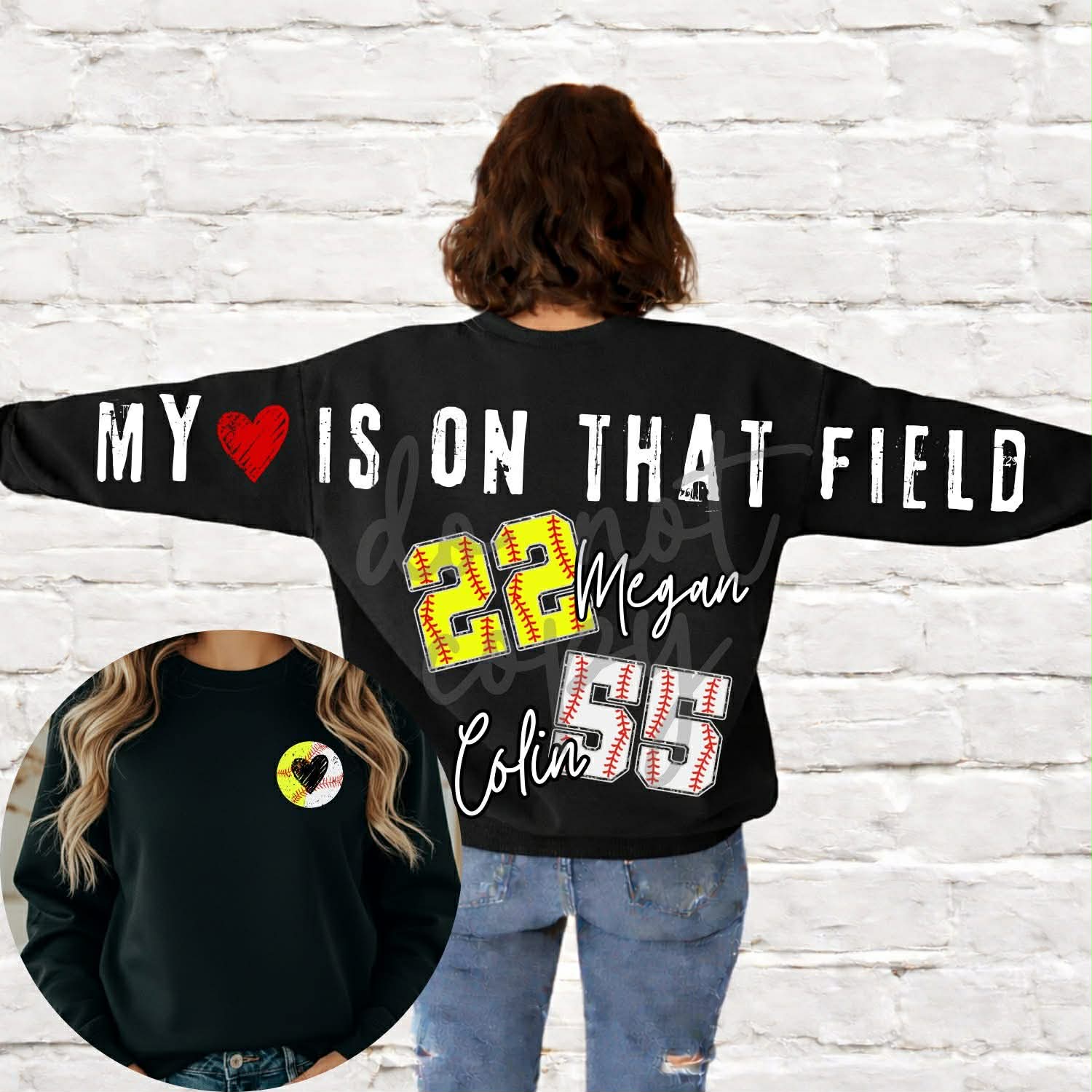 Softball and Baseball Heart Field Mama Full Back Custom -ADULT
