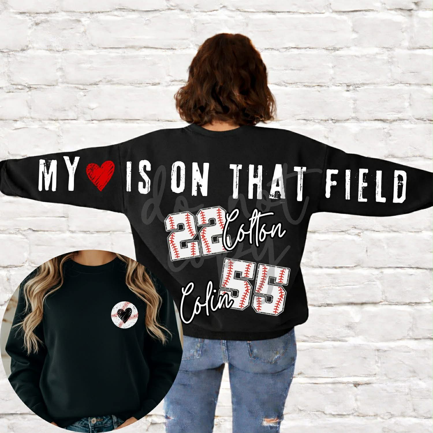 Double Baseball Heart Field Mama Full Back Custom -ADULT