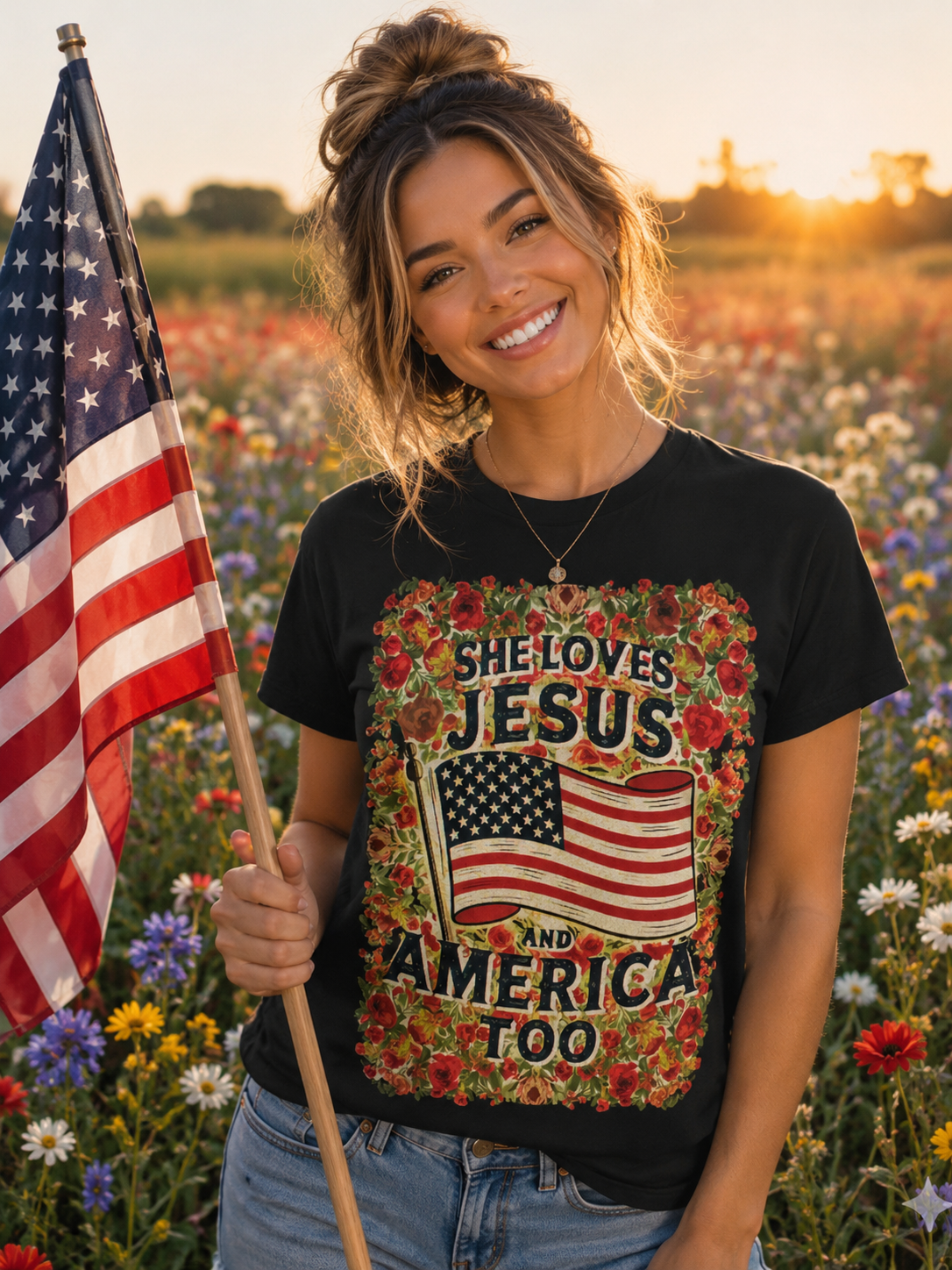 Loves Jesus America Too Floral-ADULT