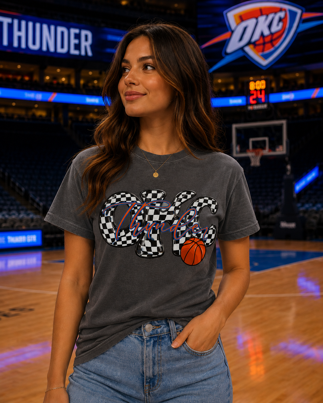 Curvy Check OKC Thund Basketball-ADULT